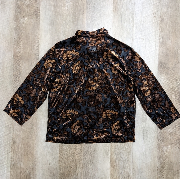 Vintage Coldwater Creek Black & Gold Velvet Long Sleeve Button Down Shirt Sheer - Picture 5 of 7